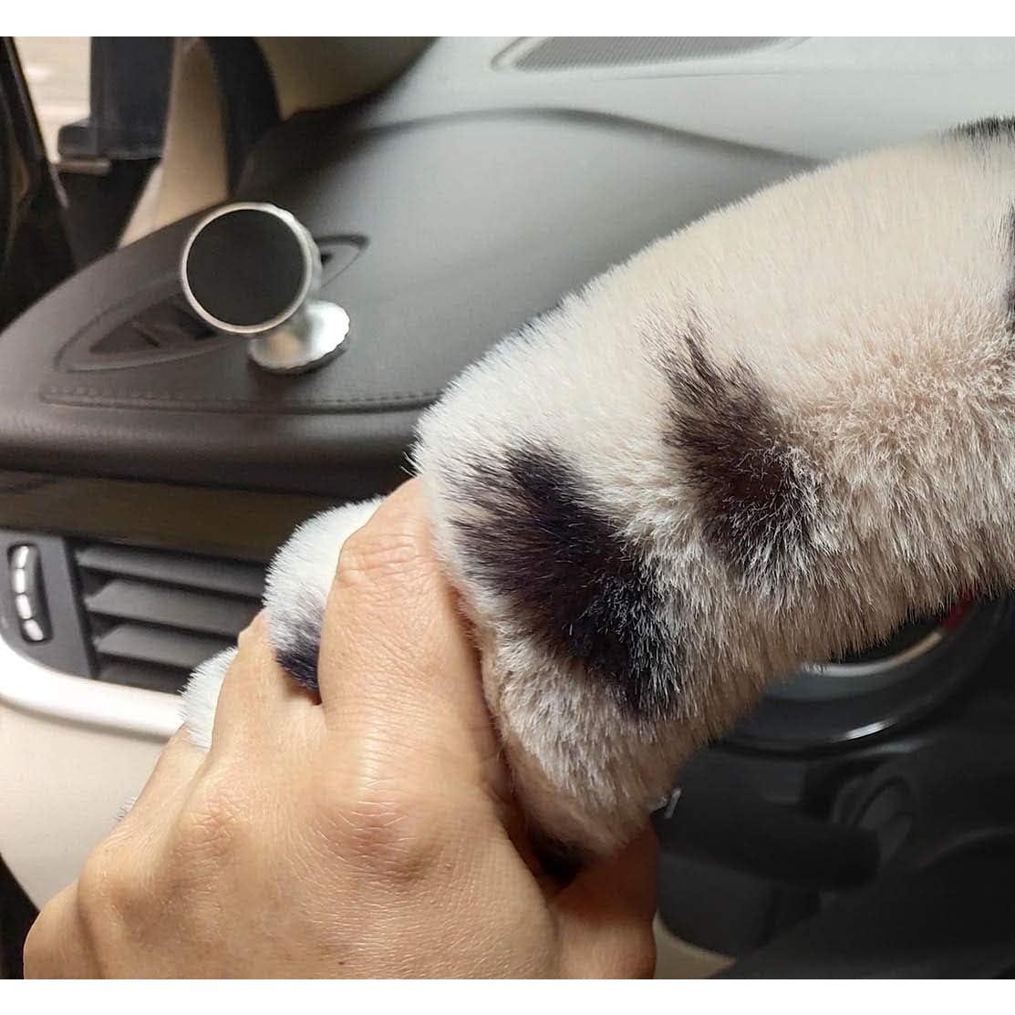 Cubierta de Volante de Coche IXITON Piel de Conejo Beige 3 Piezas