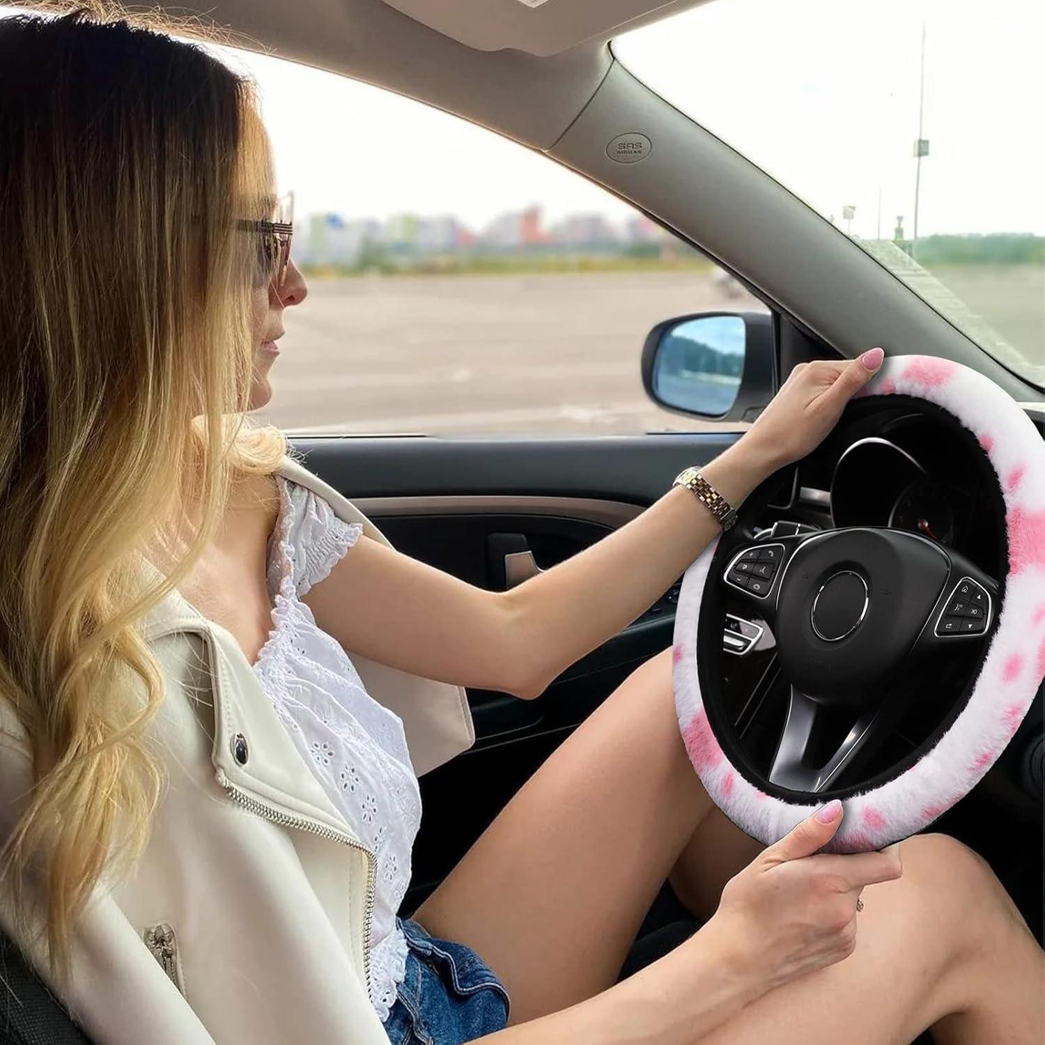 Juego de Accesorios de Coche JINGSEN 11 Piezas Rosa Esponjoso