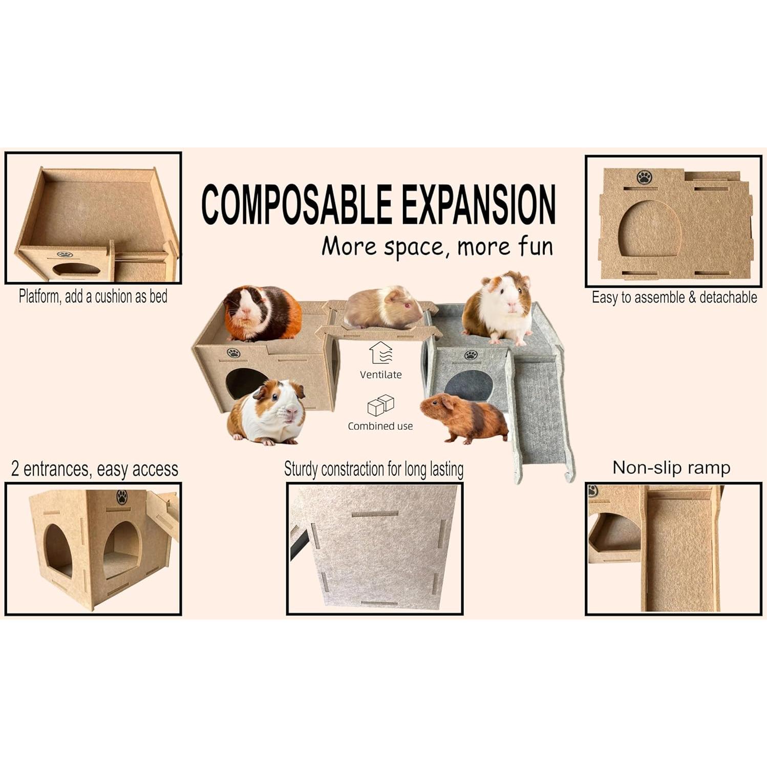 Escondite de Fieltro para Cobayas Lanlan con Rampa 34.3x25.4cm