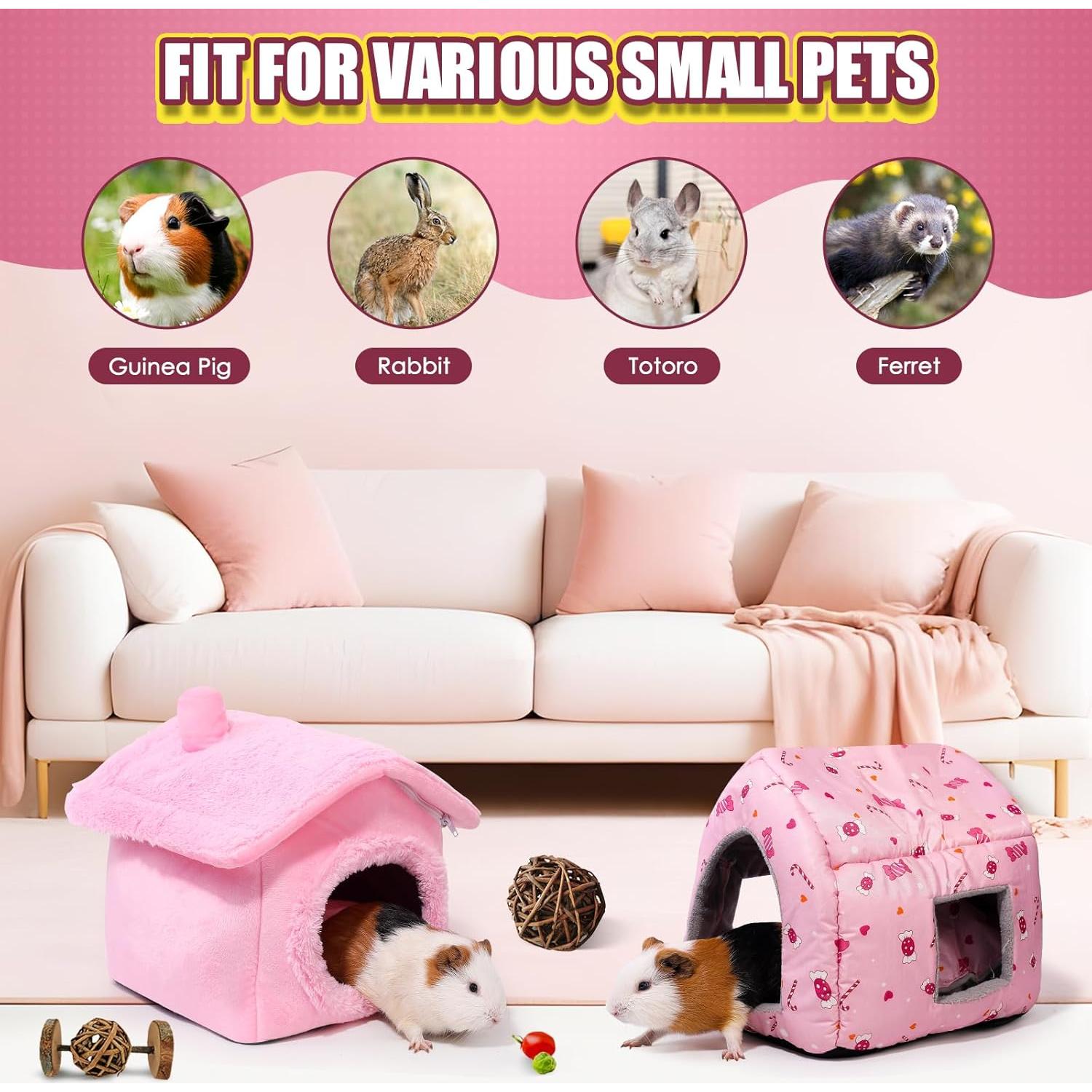 Escondite para Cobayas ONEJU Rosa Puro con Techo Separado