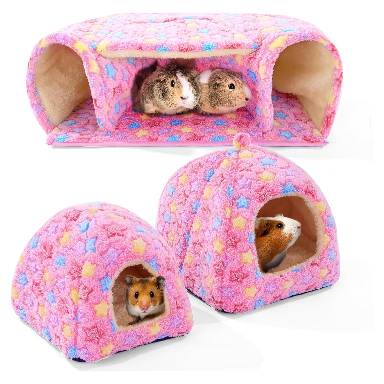 Accesorios para Cobayas MABOZOO - 2 Camas y Túnel Rosa L
