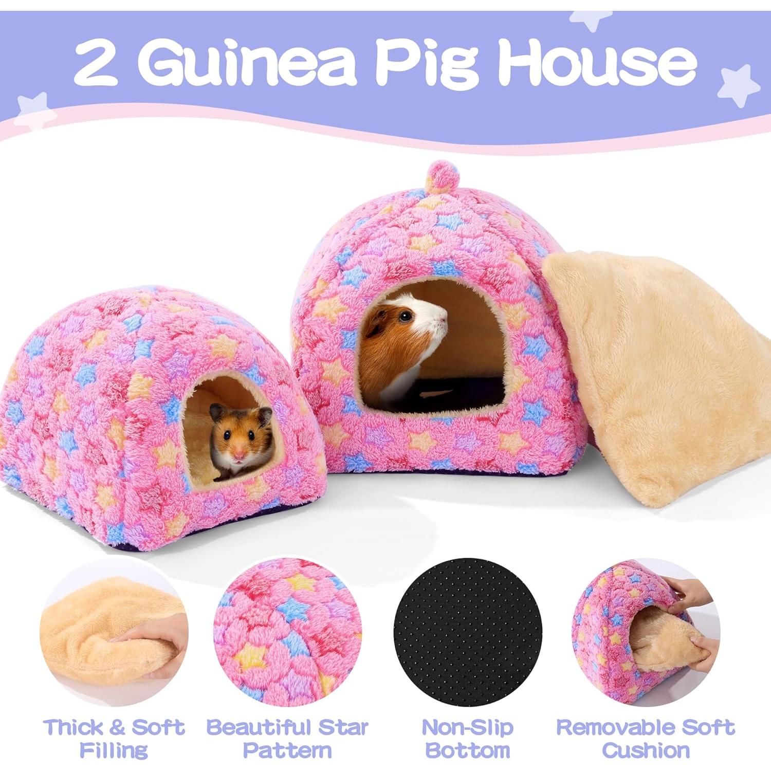 Accesorios para Cobayas MABOZOO - 2 Camas y Túnel Rosa L