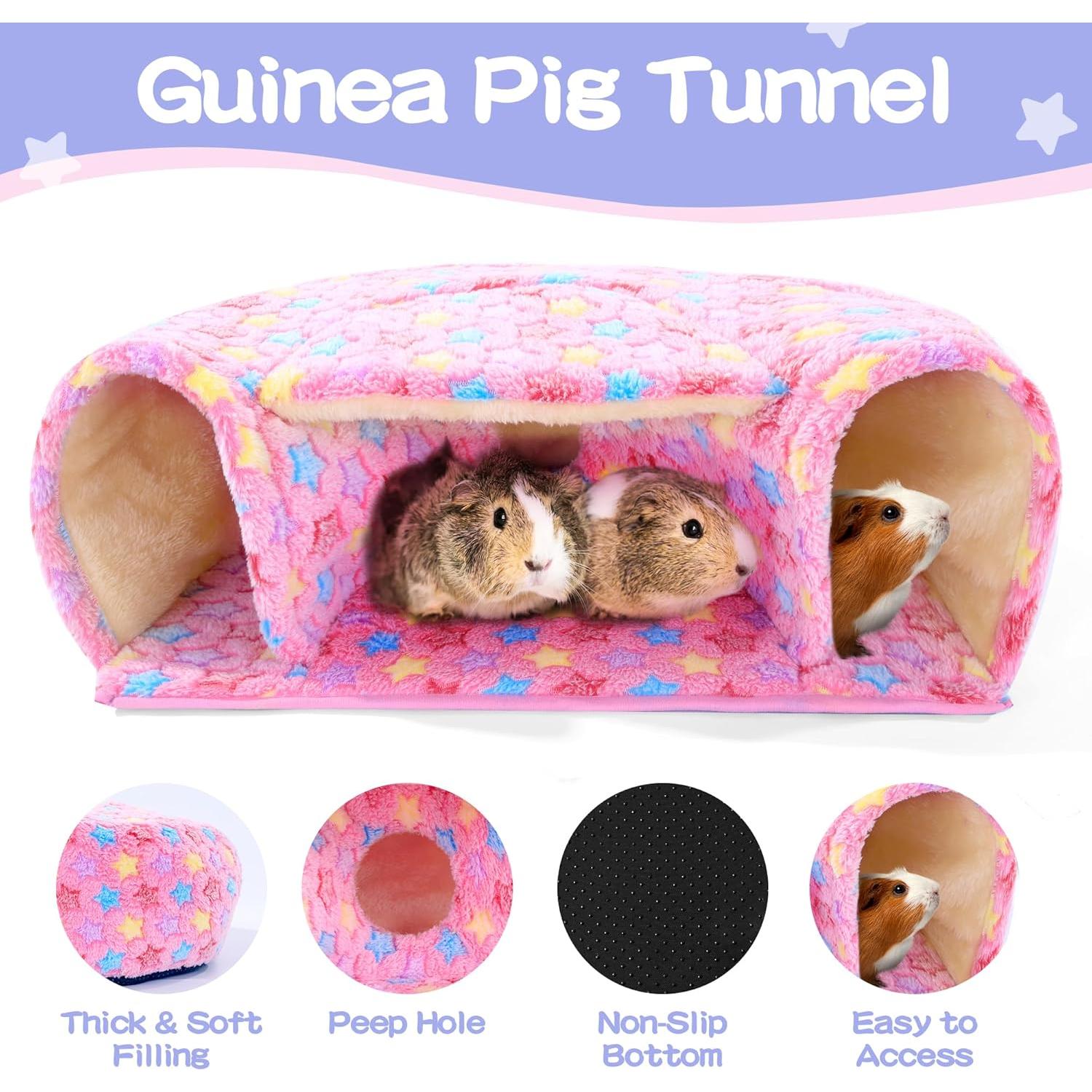 Accesorios para Cobayas MABOZOO - 2 Camas y Túnel Rosa L