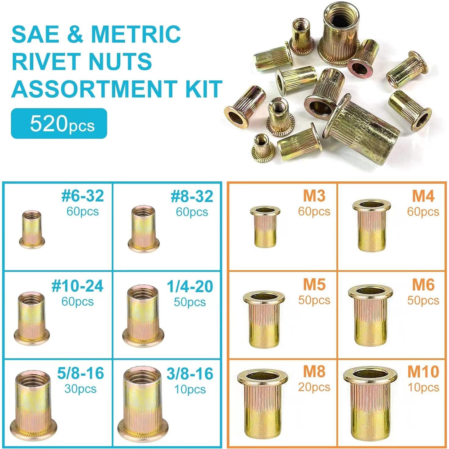 Kit de Tuercas Remachadas 520pcs TrivdPro Acero Galvanizado