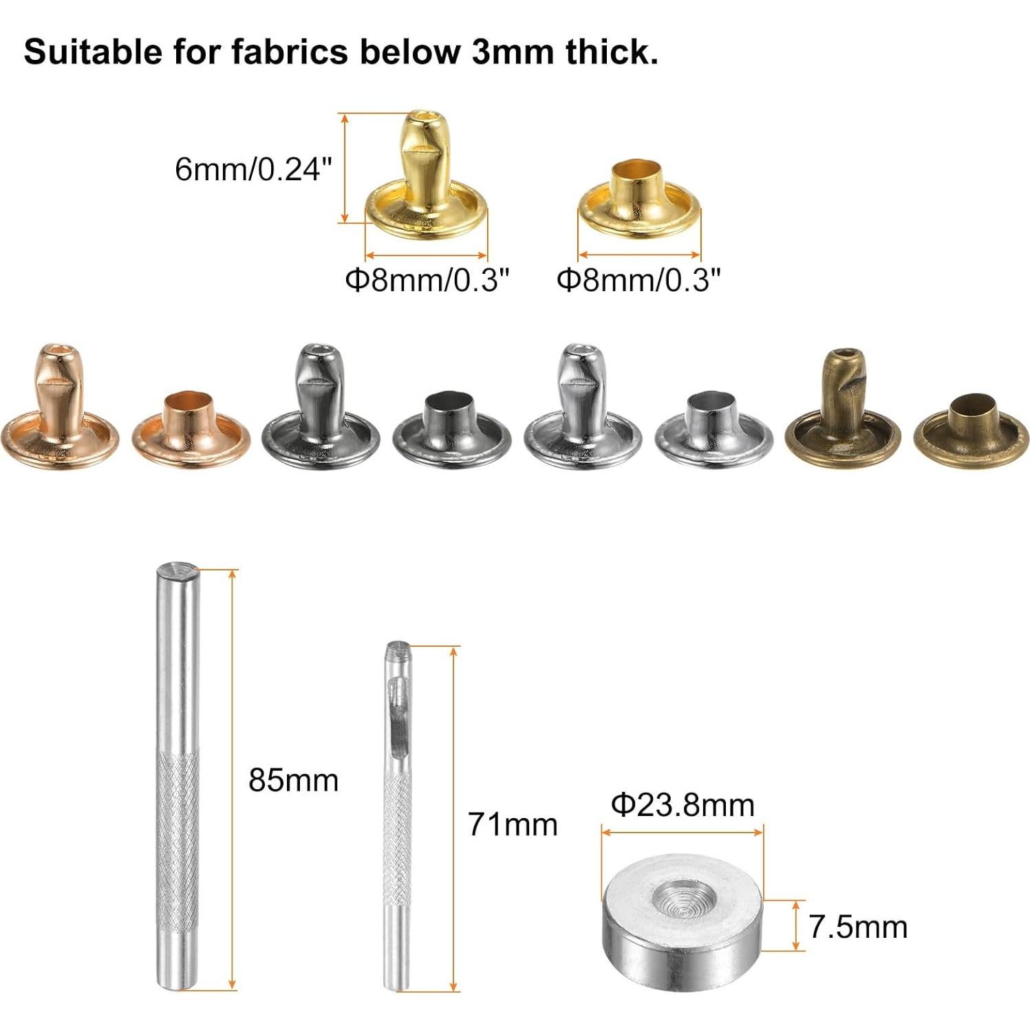 Remaches de Cuero HARFINGTON 100 Unidades 8mm x 6mm Metálicos