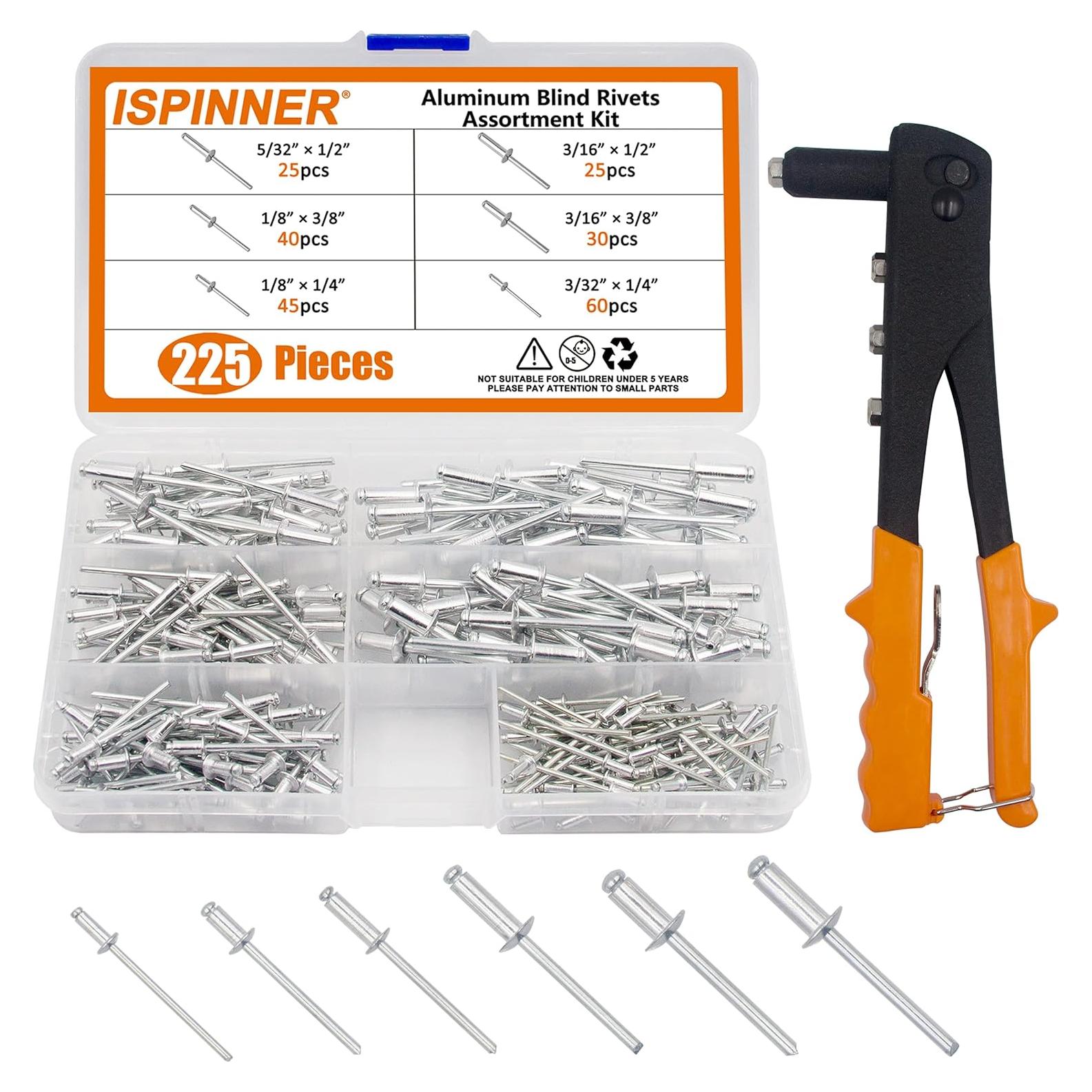 Kit de Remaches Ciegos de Aluminio 225 Piezas con Remachadora Manual XM