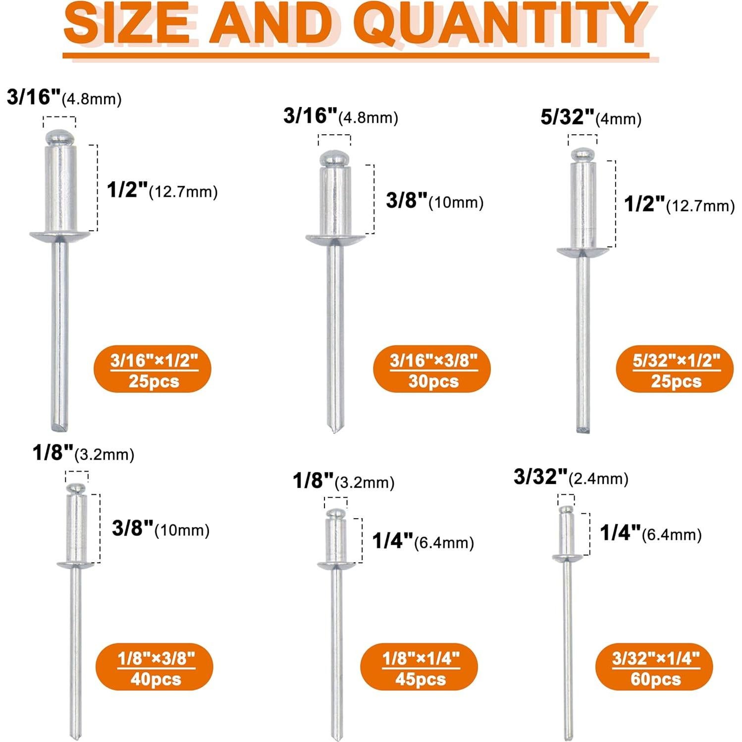 Kit de Remaches Ciegos de Aluminio 225 Piezas con Remachadora Manual XM