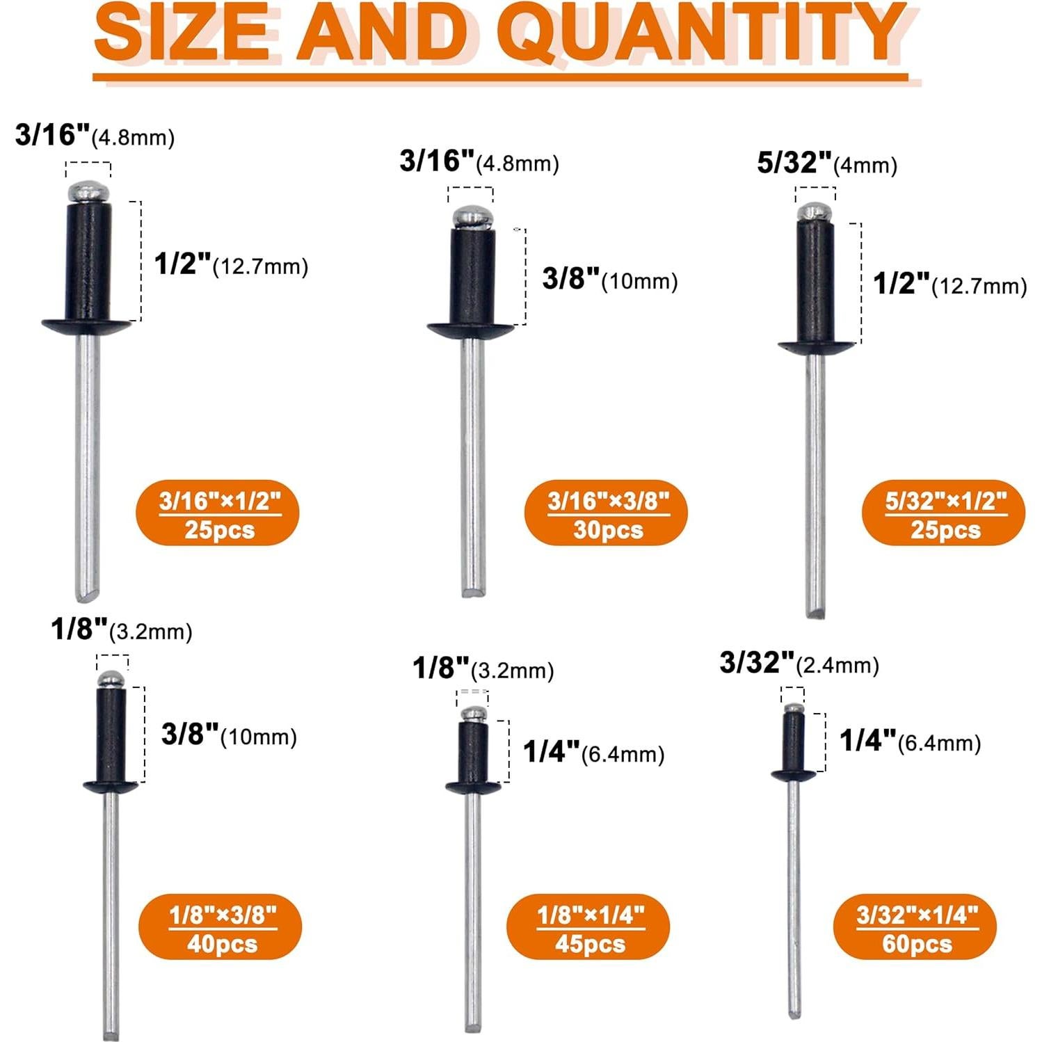 Kit de 225 Remaches Ciegos Aluminio Negro con Remachadora XM