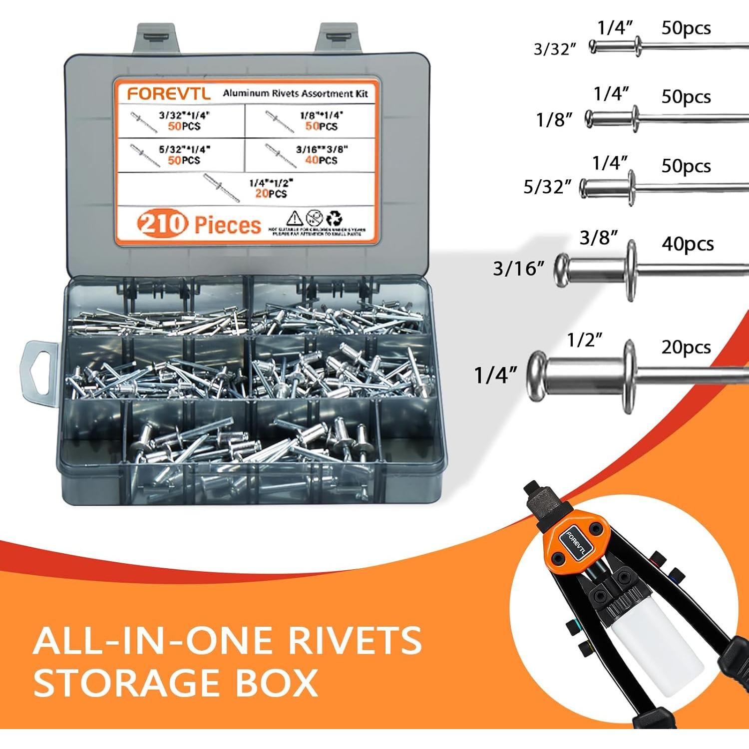 Kit de Pistola de Remaches FOREVTL 33 cm con 210 Remaches Pop