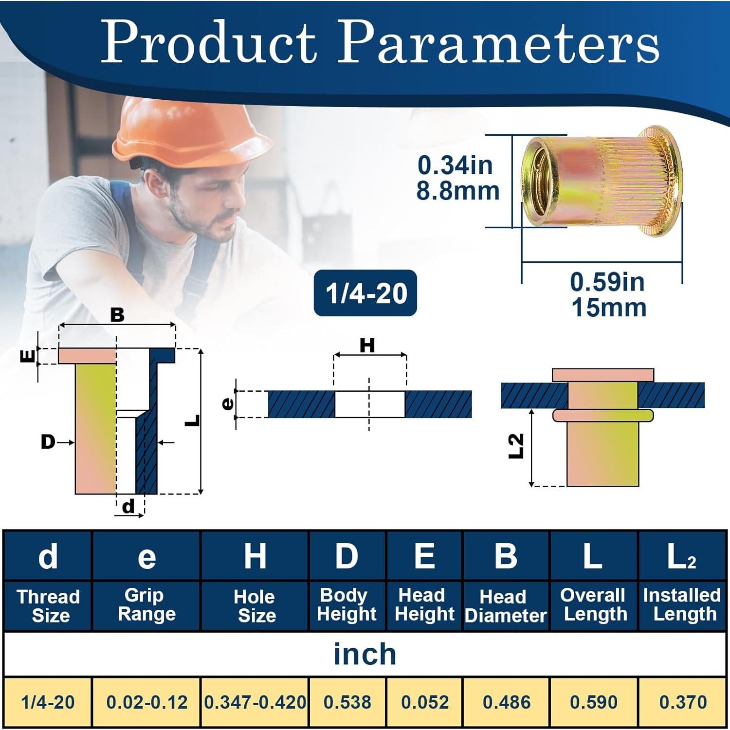 Tuerca Remachadora 1/4-20 Vifmy 115 Pcs Acero Galvanizado