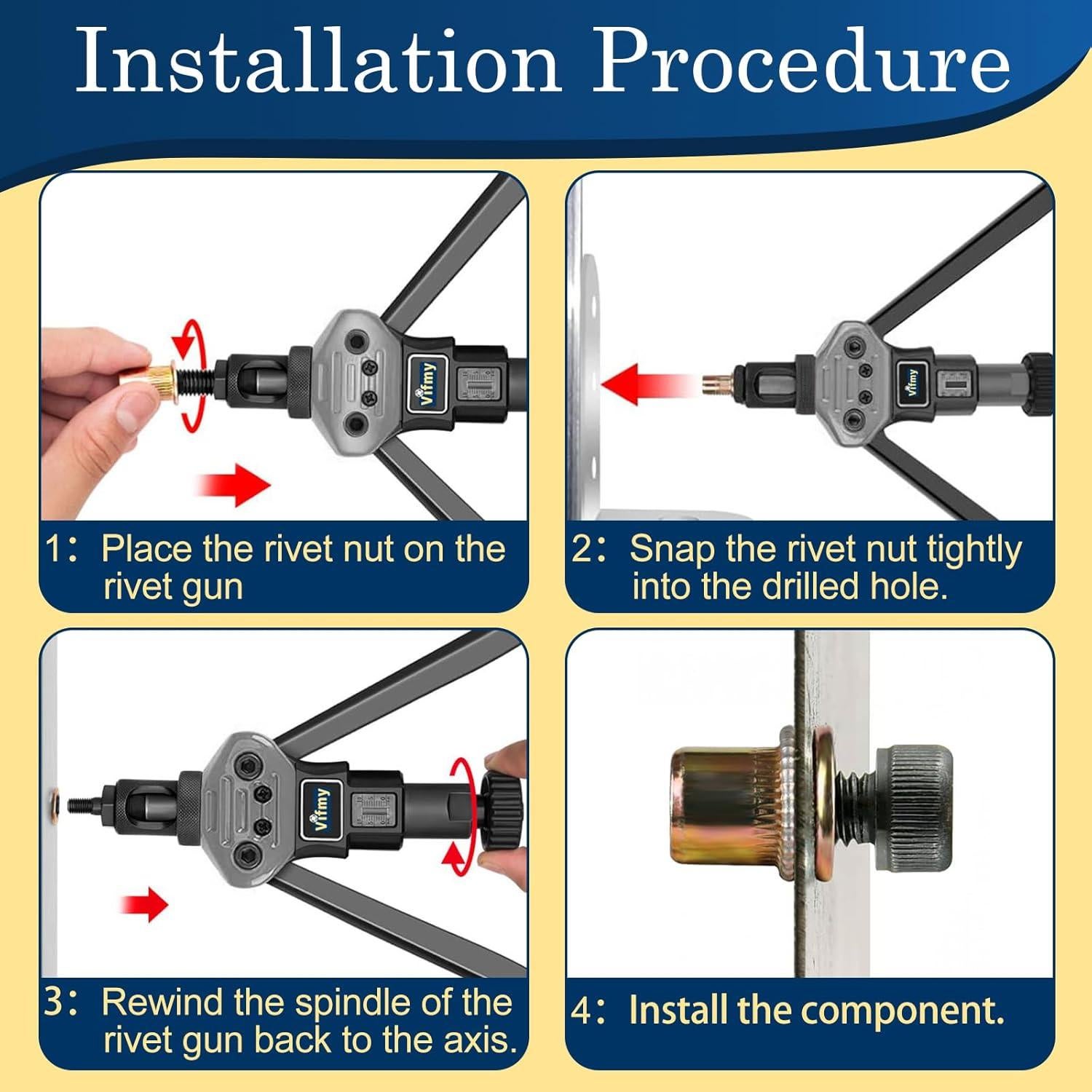 Tuerca Remachadora 1/4-20 Vifmy 115 Pcs Acero Galvanizado