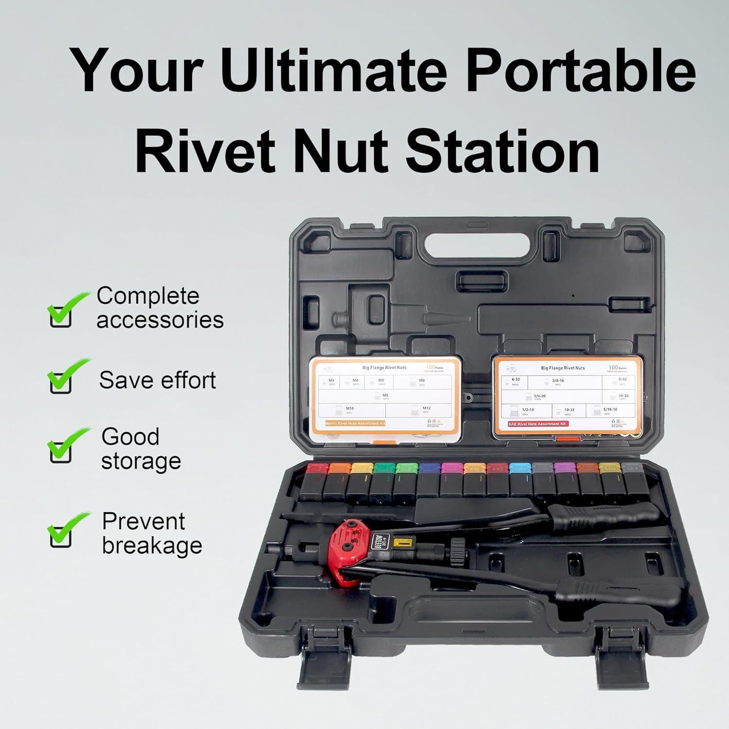 Kit de Herramientas para Tuercas Remachadas BEETOW BT-9 con 15 Mandriles