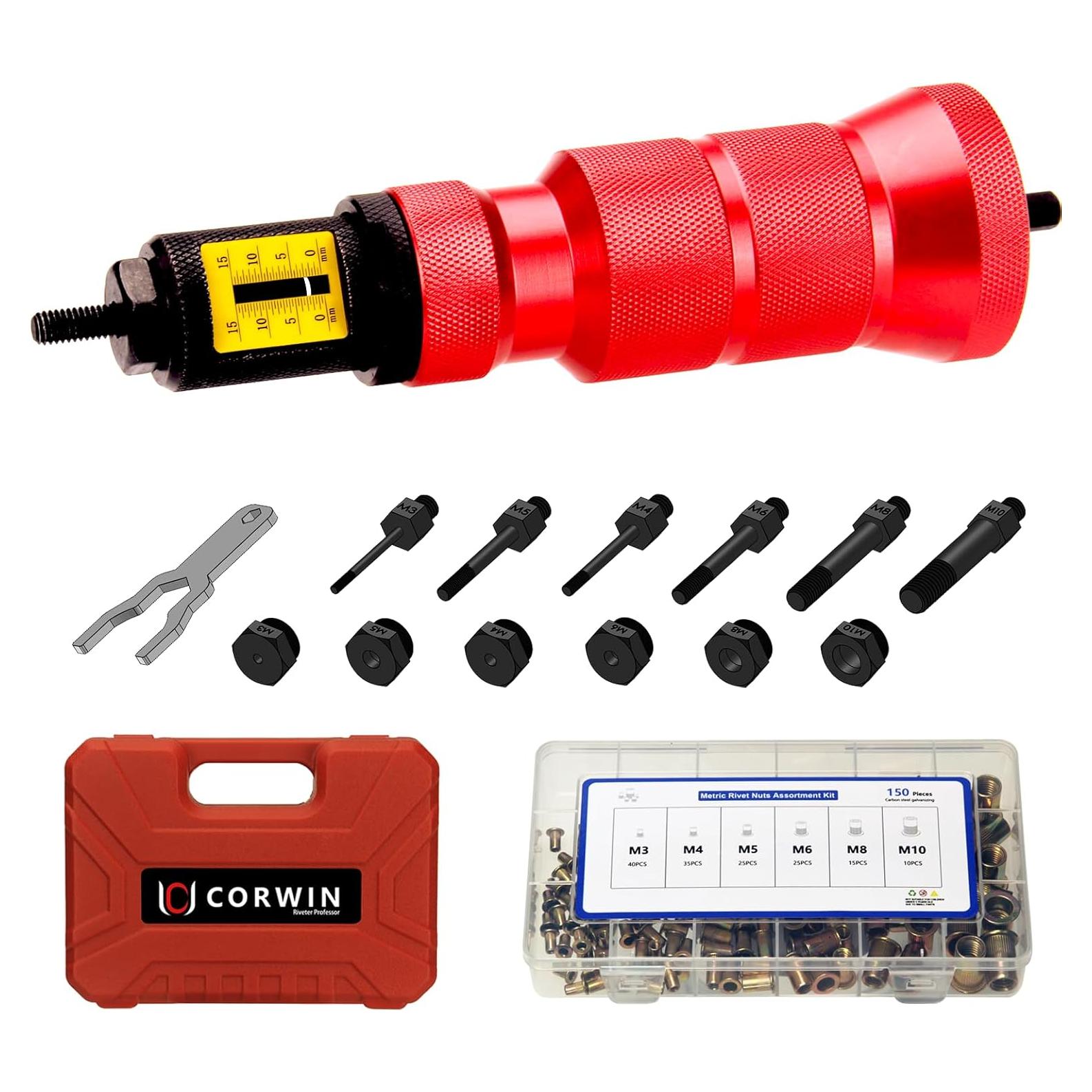 Adaptador de Taladro Corwin X1S con 150 Tuercas Rivet