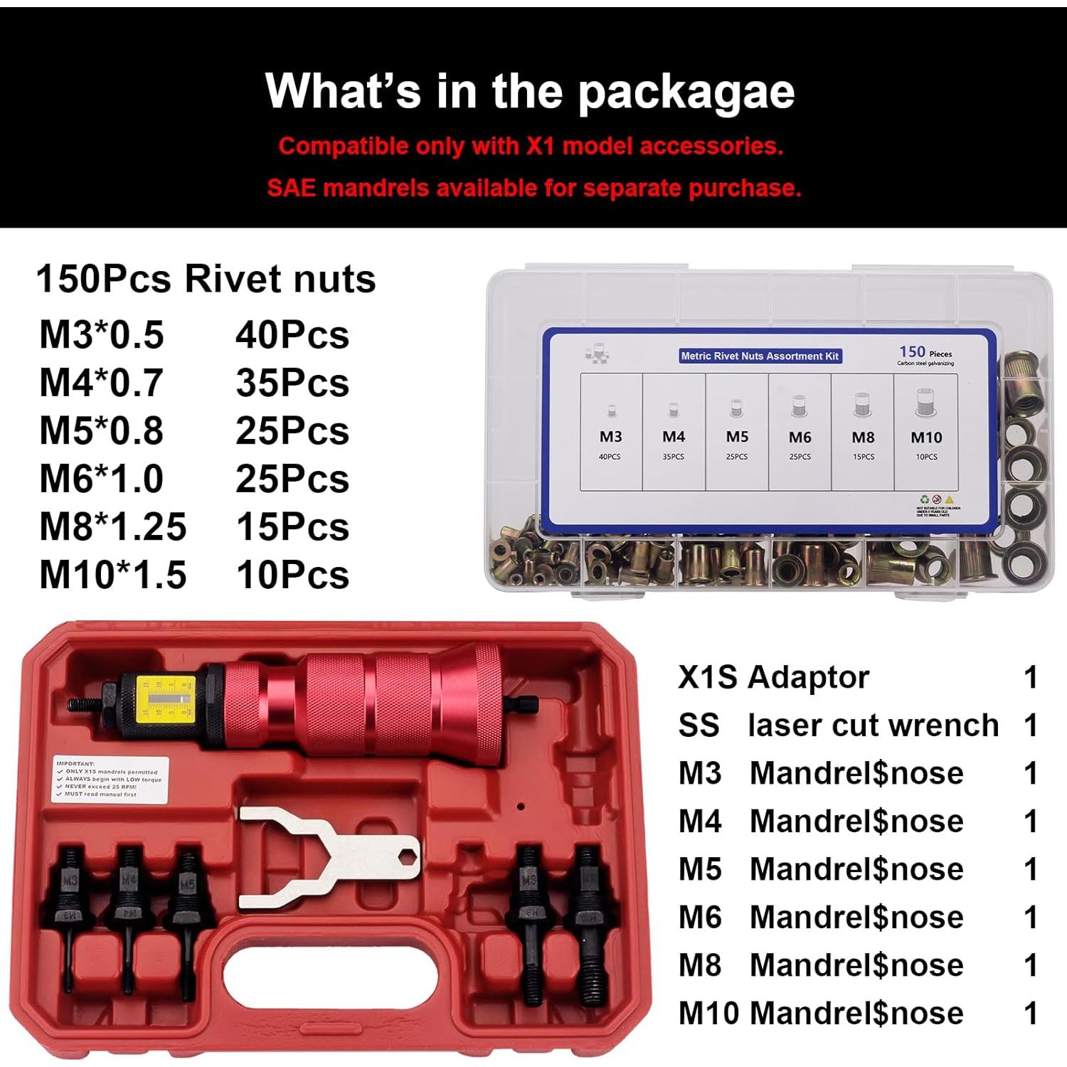 Adaptador de Taladro Corwin X1S con 150 Tuercas Rivet
