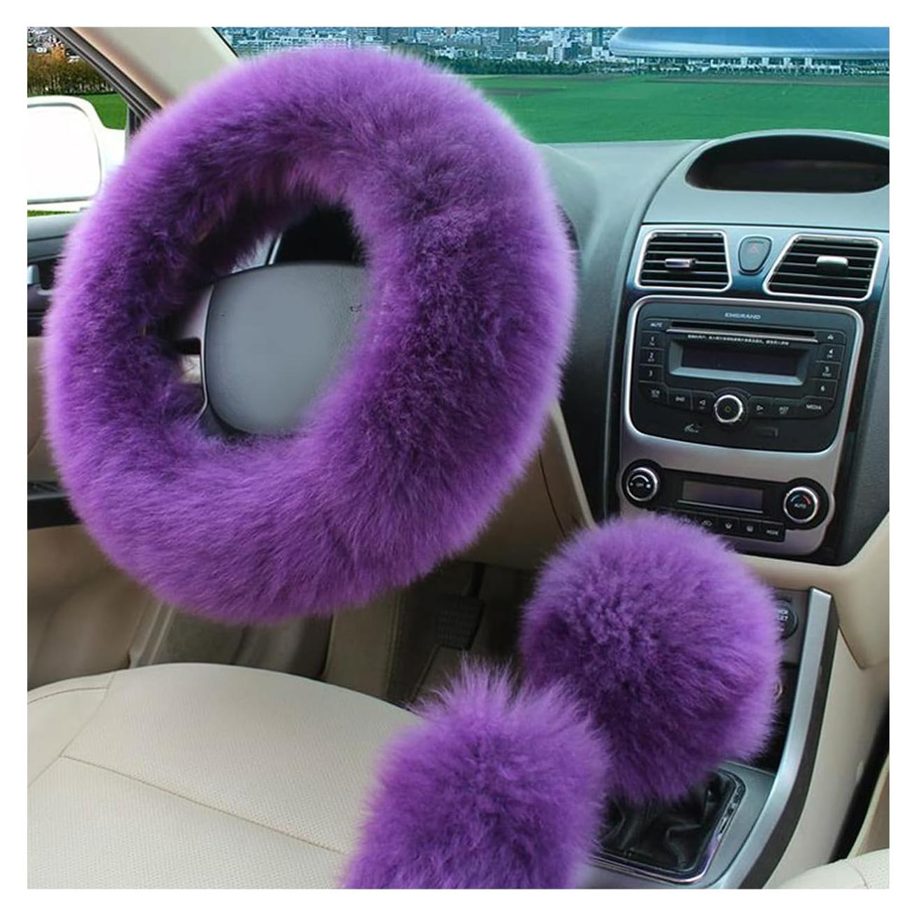 Funda de Volante de Lana Ziciner 15 Pulgadas 3 Piezas Púrpura