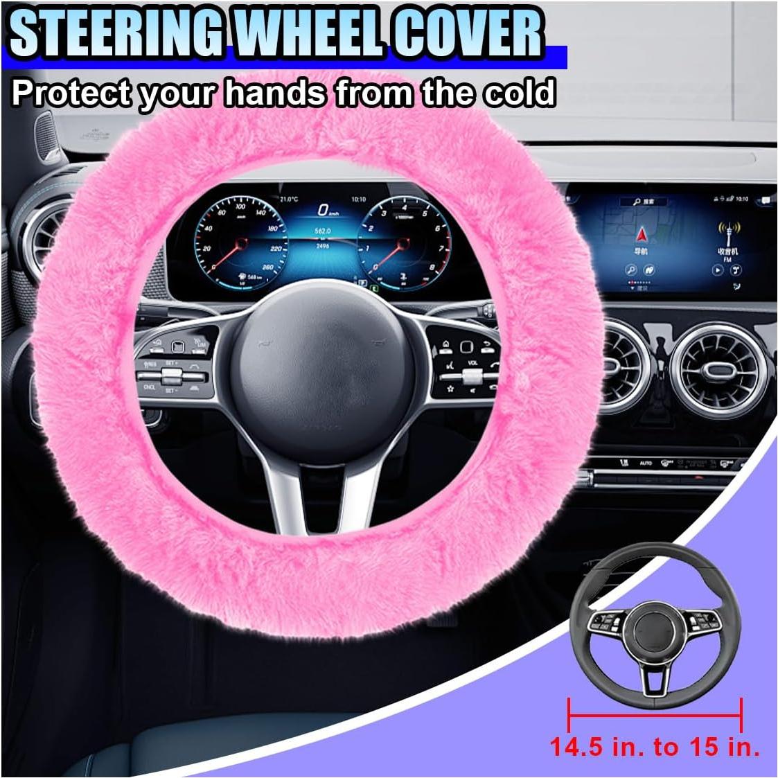 Juego de Accesorios de Coche Esponjoso LHDOS 10 Piezas Rosa