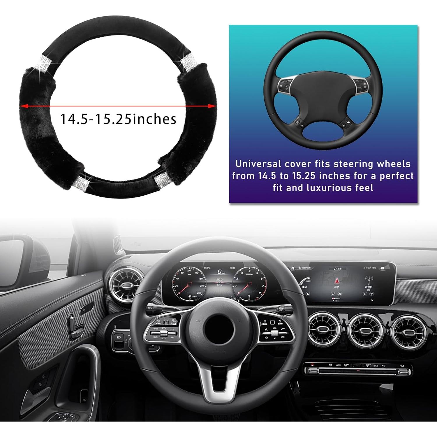 Cubierta de Volante de Coche Suvnie de Peluche Antideslizante 37-38 cm