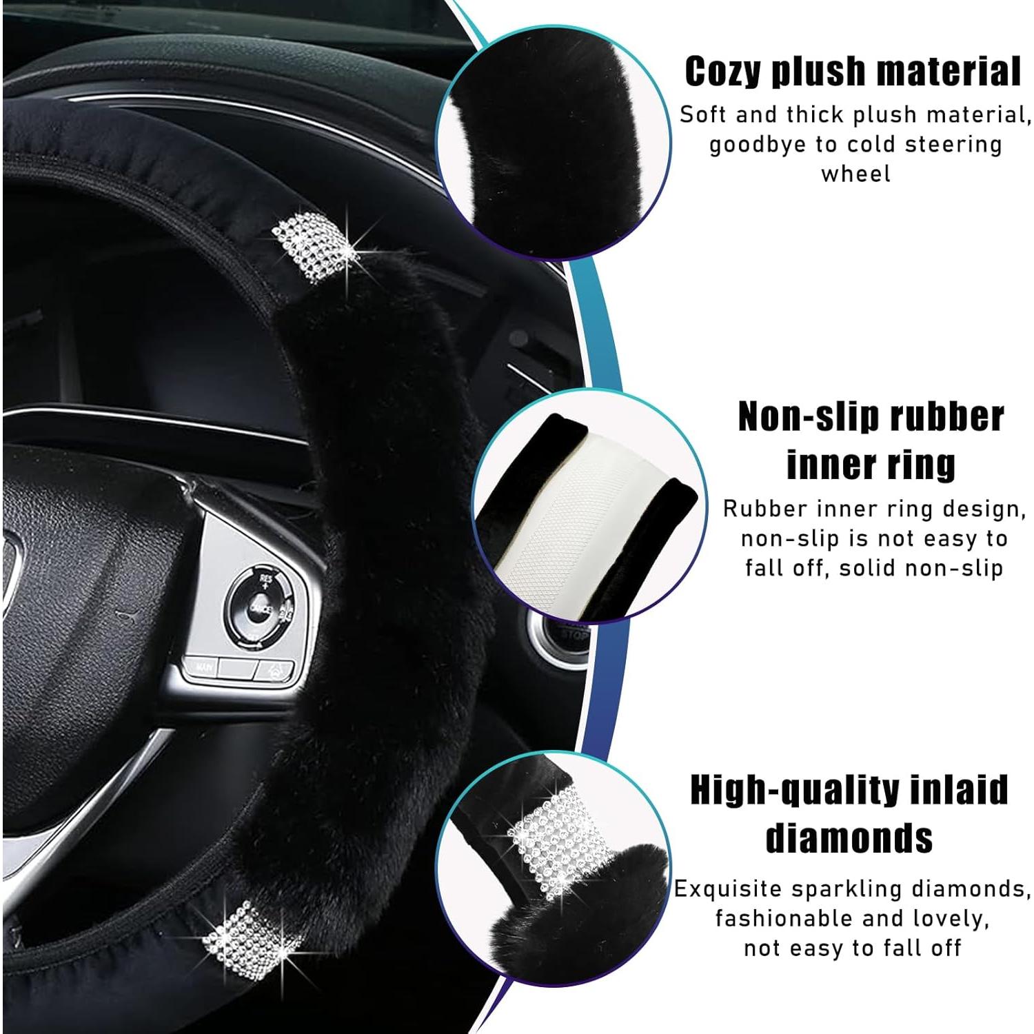 Cubierta de Volante de Coche Suvnie de Peluche Antideslizante 37-38 cm