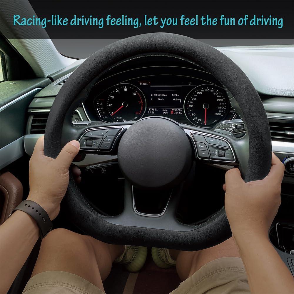 Funda de Volante de Suede Carodi 15" Antideslizante Negra