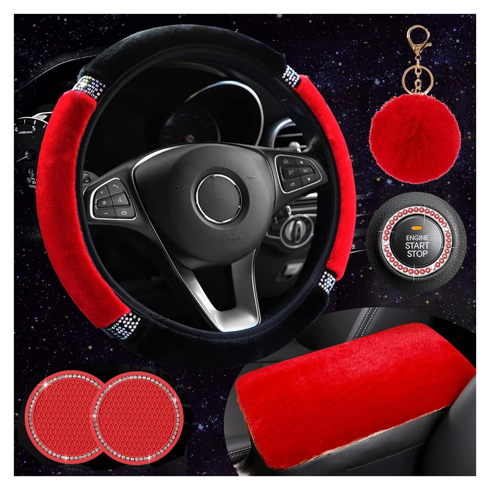 Juego de Accesorios para Auto ZYNQACC - Cubierta de Volante 38cm Rojo