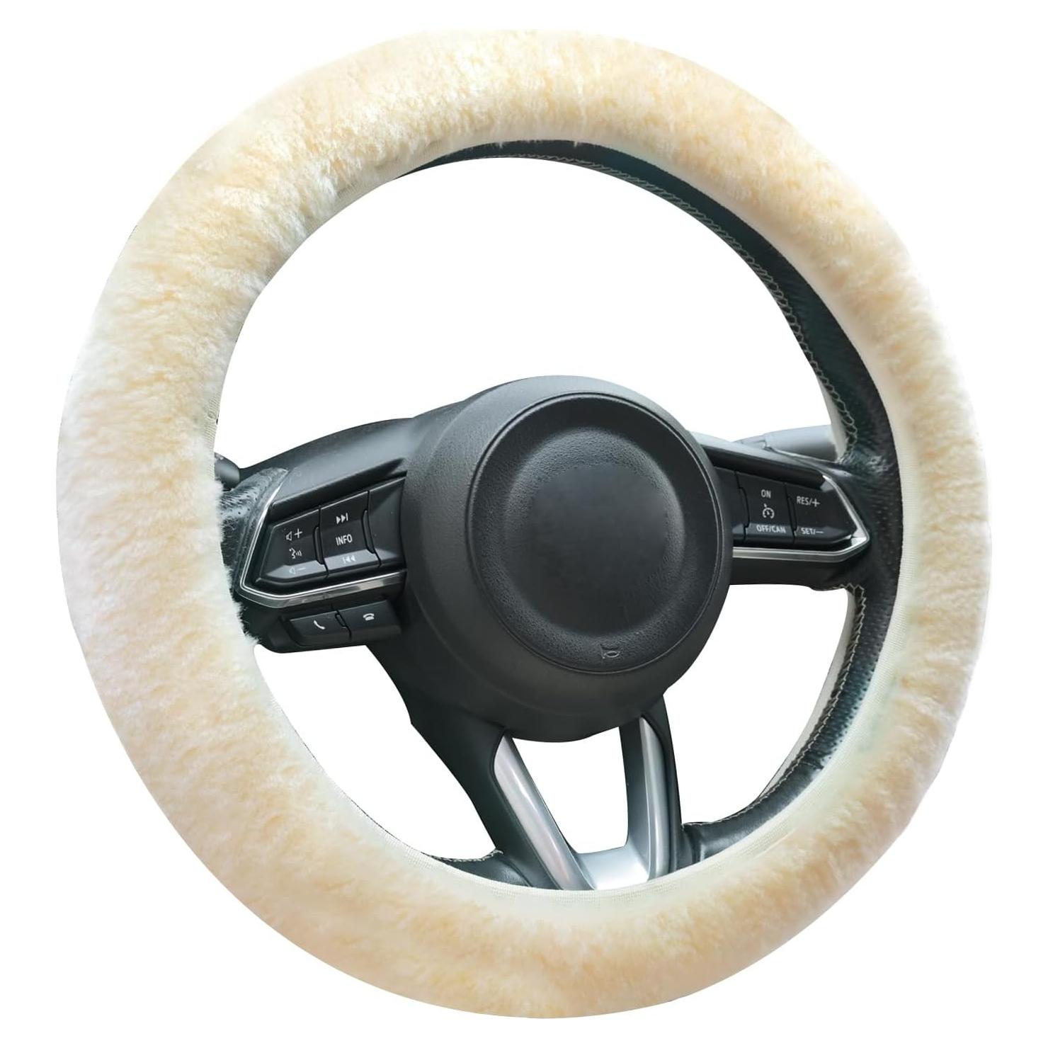 Cubierta de Volante de Piel de Oveja AEGIS - Antideslizante 37-39 cm - Crema