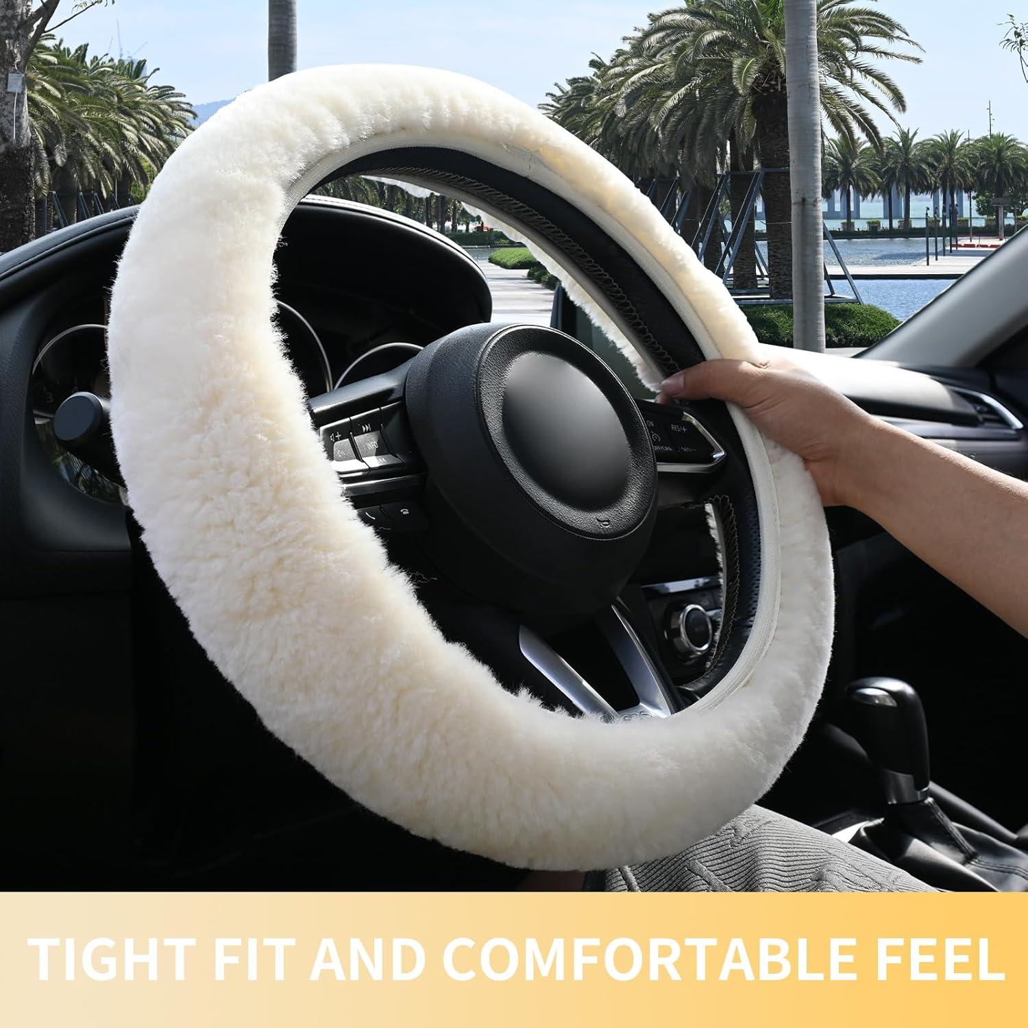 Cubierta de Volante de Piel de Oveja AEGIS - Antideslizante 37-39 cm - Crema