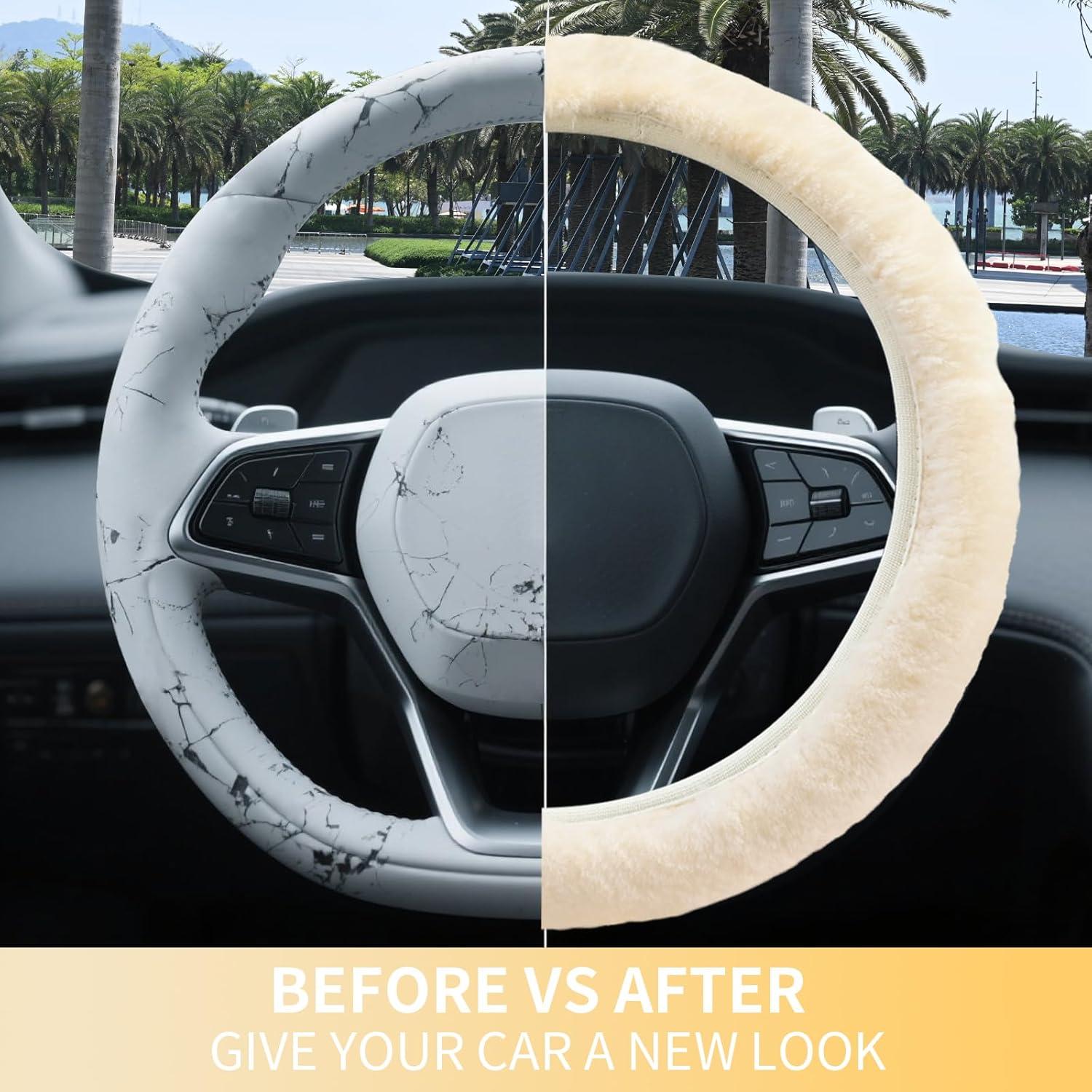 Cubierta de Volante de Piel de Oveja AEGIS - Antideslizante 37-39 cm - Crema