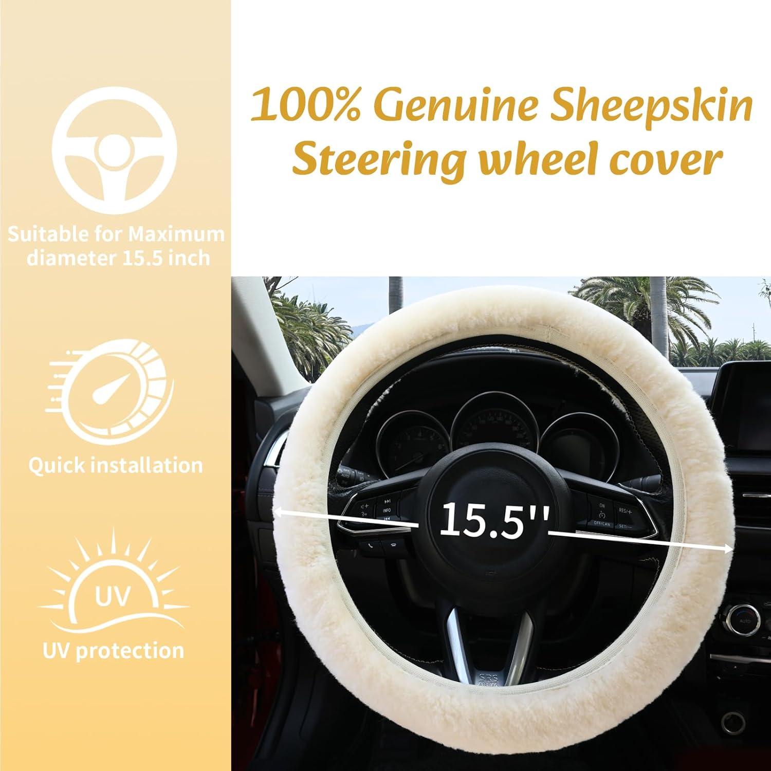 Cubierta de Volante de Piel de Oveja AEGIS - Antideslizante 37-39 cm - Crema