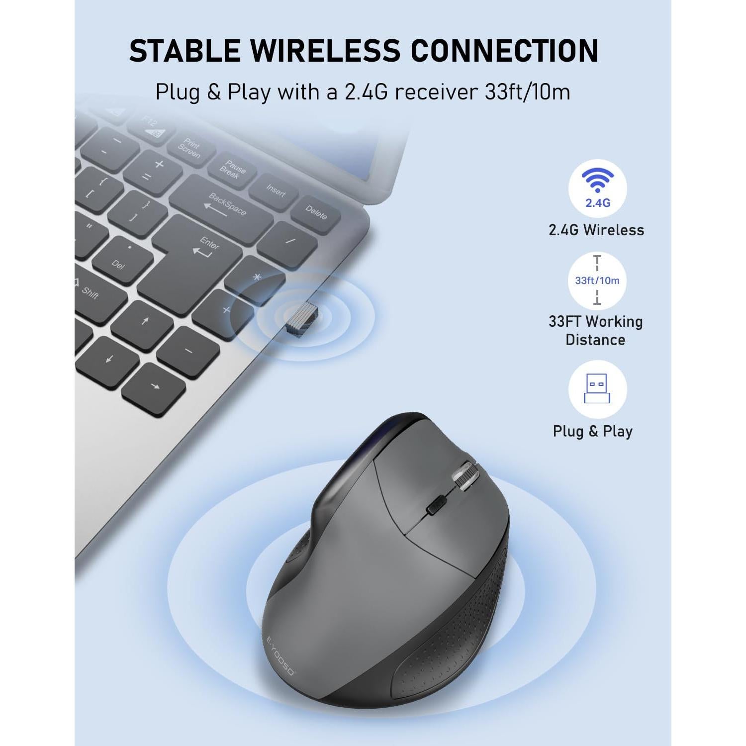 Ratón Ergonómico Inalámbrico E-YOOSO Vertical 4800 DPI