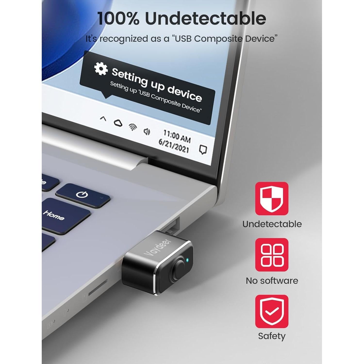 Jiggler de Ratón USB VAYDEER Mini de Metal 100% Indetectable