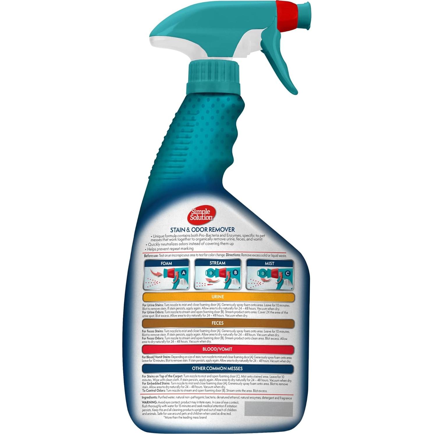 Eliminador de Manchas y Olores Simple Solution 0.95L para Mascotas
