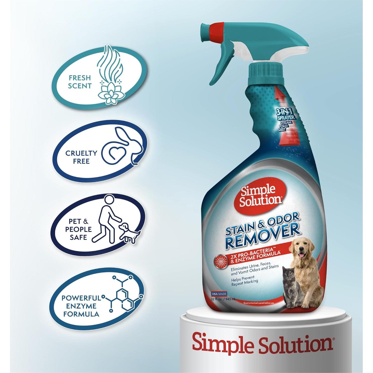 Eliminador de Manchas y Olores Simple Solution 0.95L para Mascotas