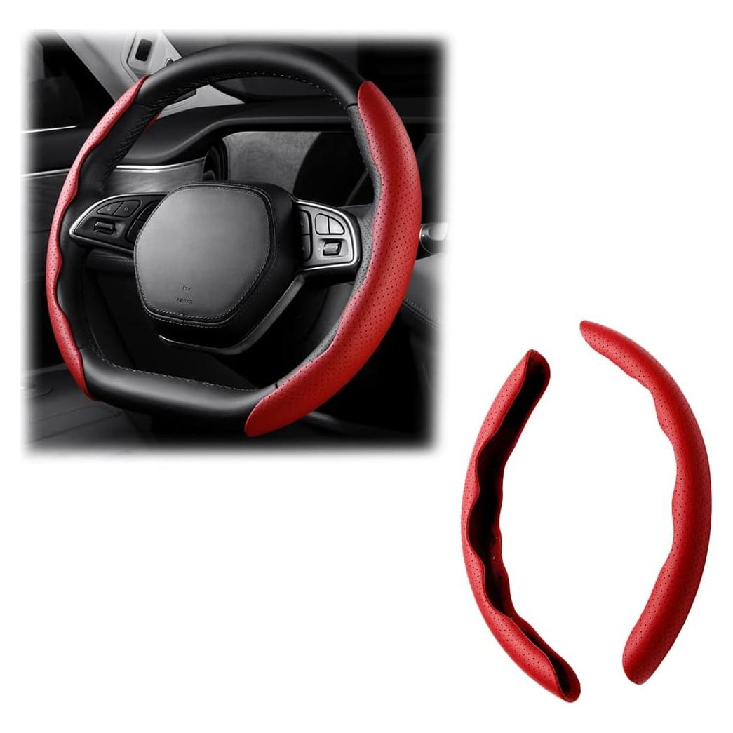 Funda de Volante de Coche LoyaForba 38cm Cuero Antideslizante Rojo