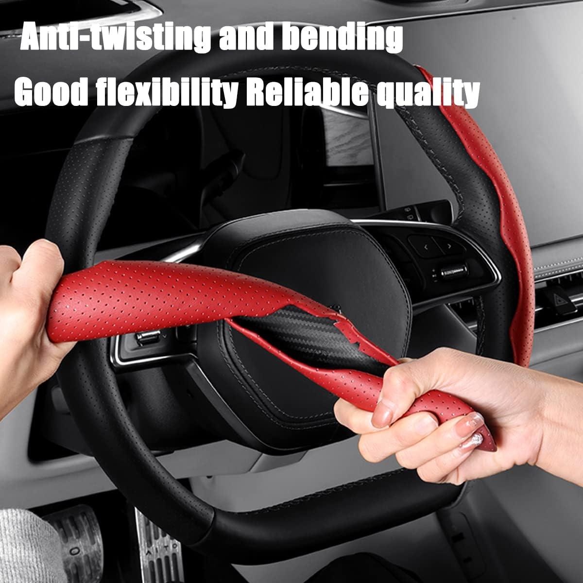 Funda de Volante de Coche LoyaForba 38cm Cuero Antideslizante Rojo