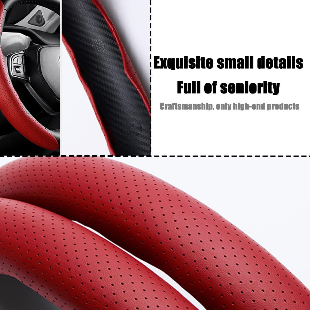 Funda de Volante de Coche LoyaForba 38cm Cuero Antideslizante Rojo