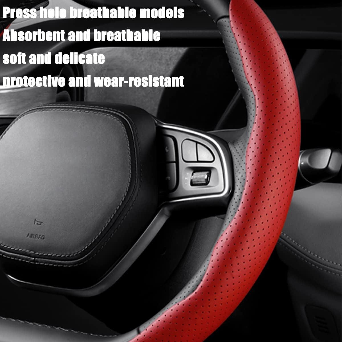 Funda de Volante de Coche LoyaForba 38cm Cuero Antideslizante Rojo