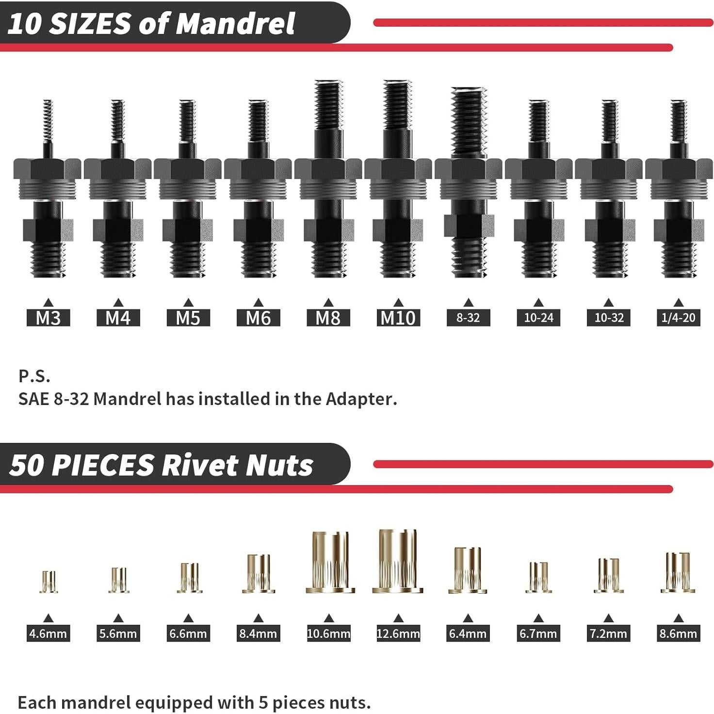 Kit de Adaptador de Taladro Eléctrico Beaspire 10 Mandriles 50 Tuercas