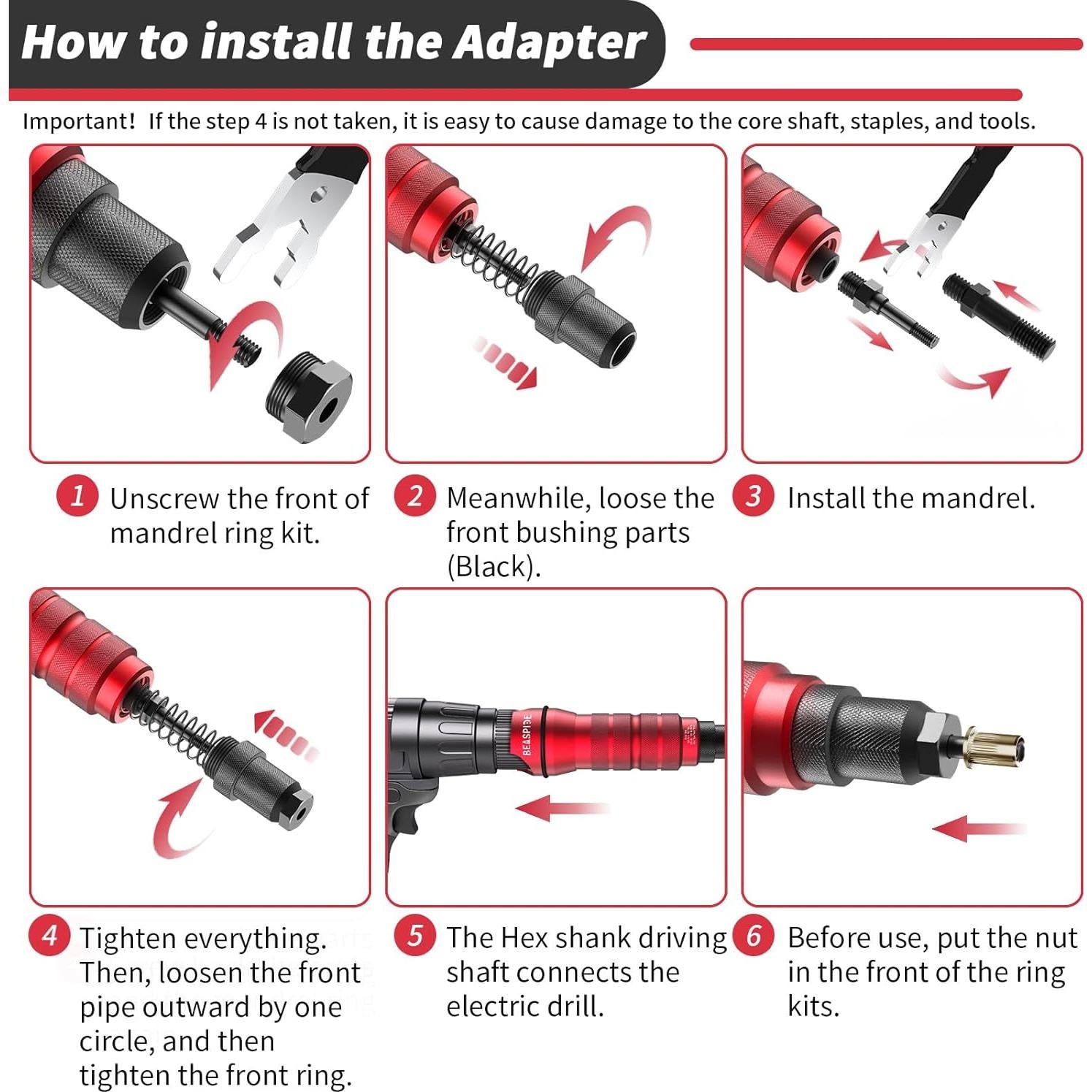 Kit de Adaptador de Taladro Eléctrico Beaspire 10 Mandriles 50 Tuercas