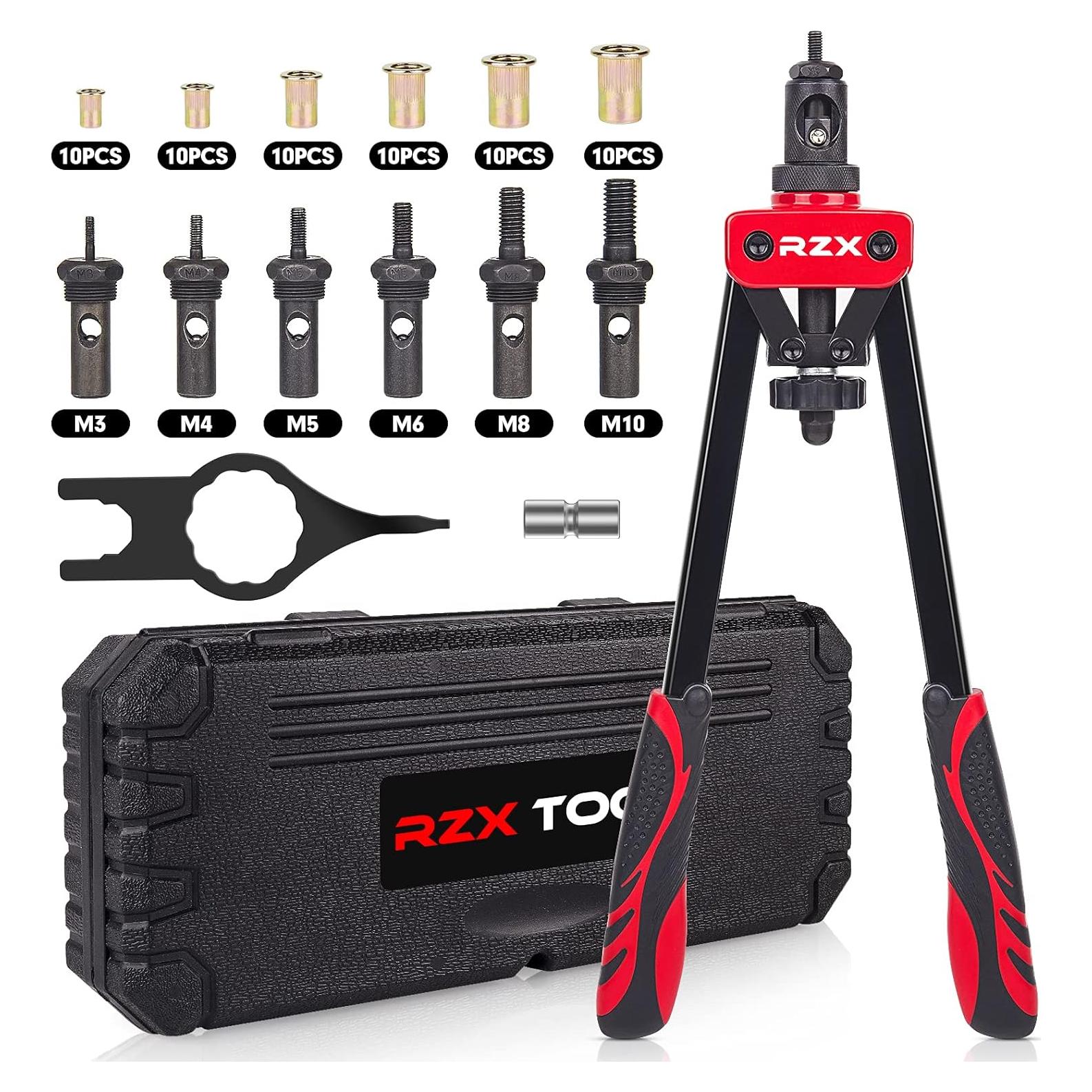 Pistola Remachadora Manual RZX 1.96kg con 6 Mandriles M3-M10