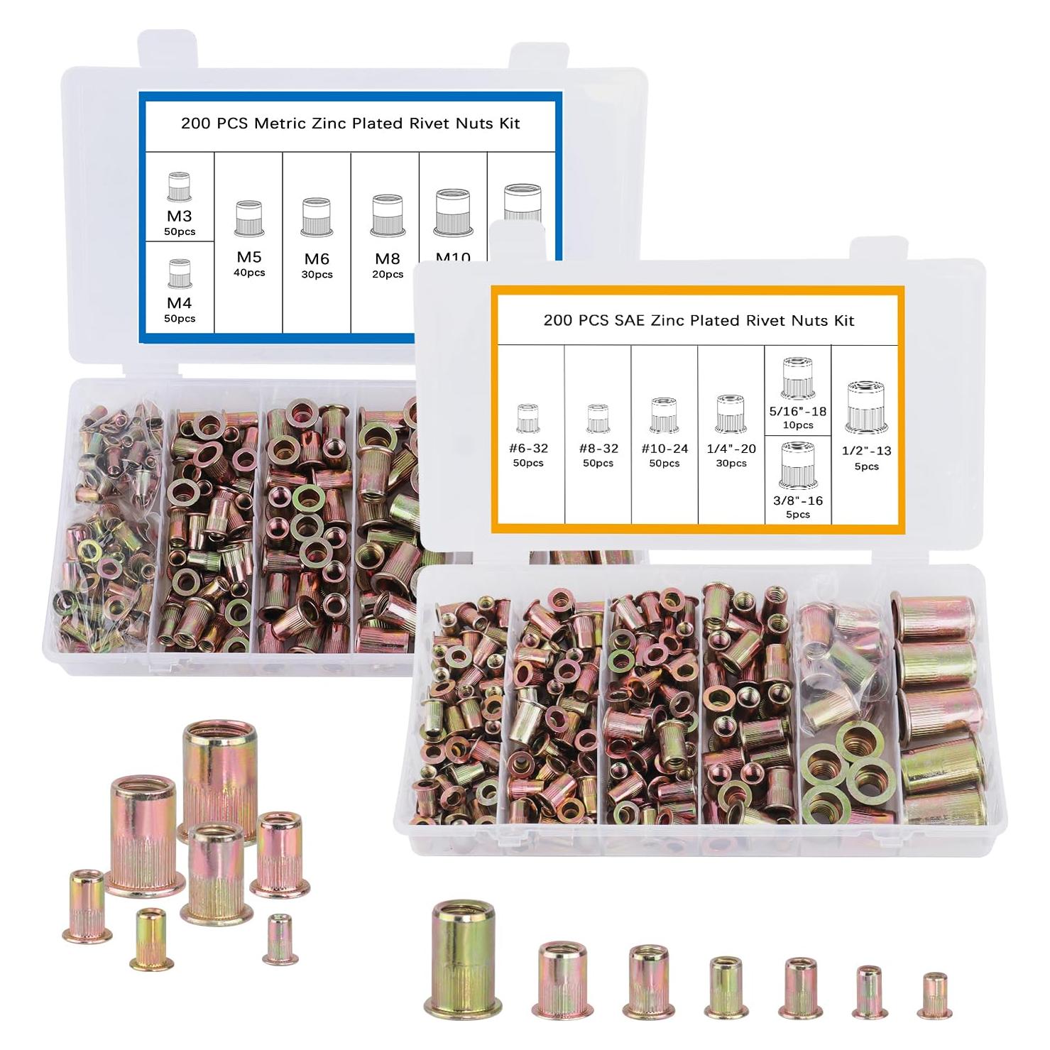 Kit de Tuercas Remachadas 400pcs JH Acero al Carbono Métrico
