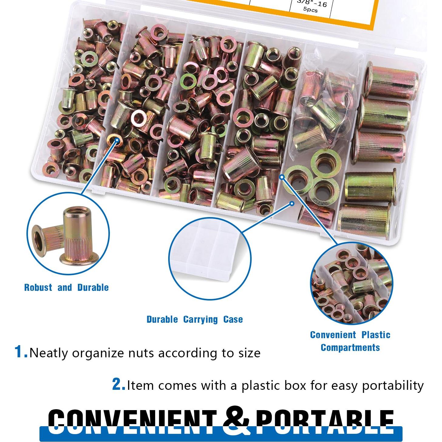 Kit de Tuercas Remachadas 400pcs JH Acero al Carbono Métrico