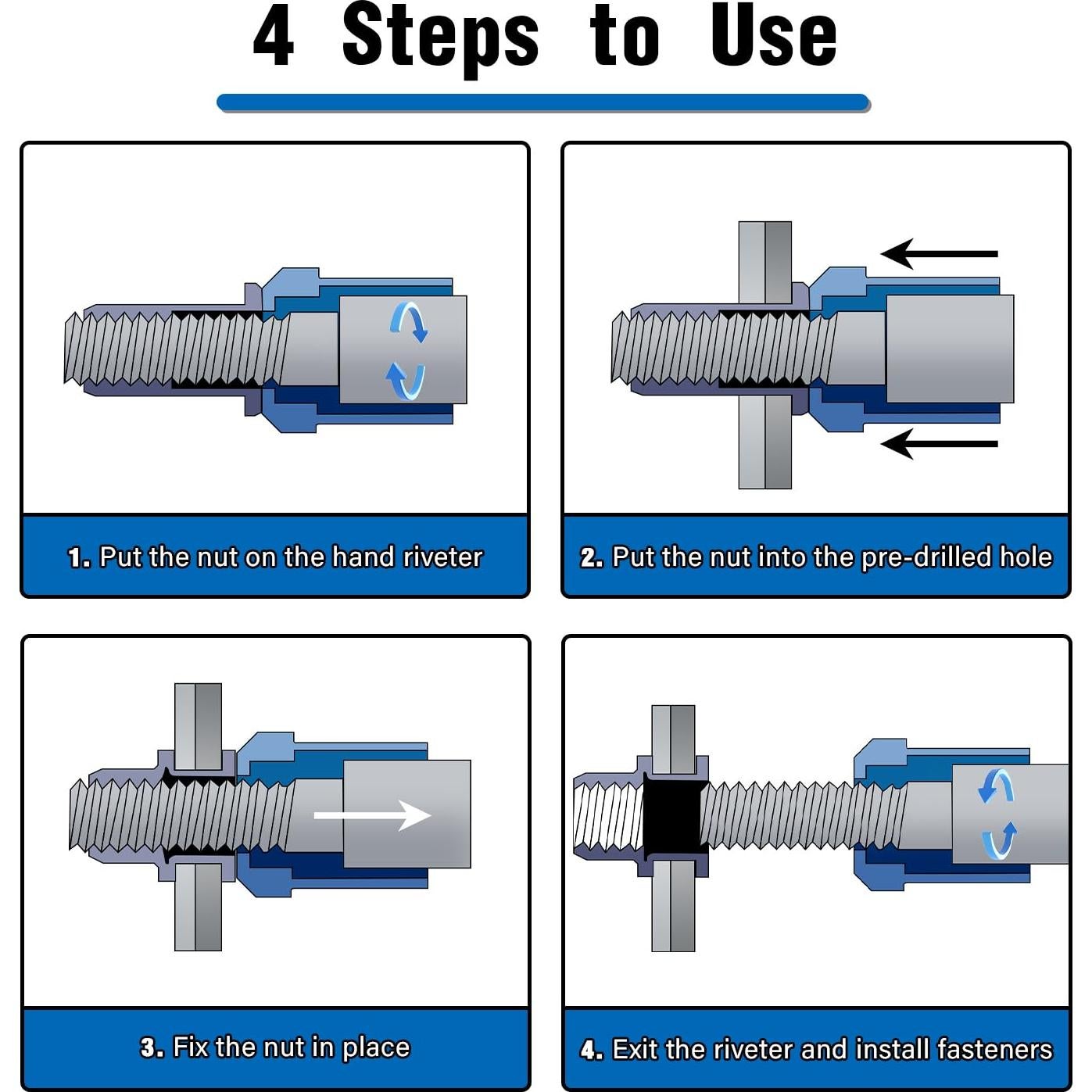 Kit de Tuercas Remachadas 400pcs JH Acero al Carbono Métrico