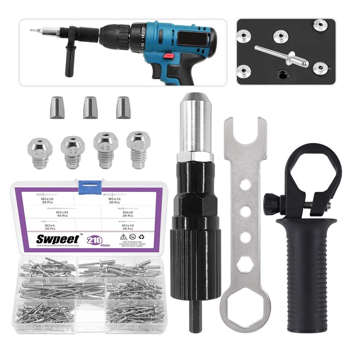 Kit Adaptador Pistola Remaches Eléctrica Swpeet 211Pcs