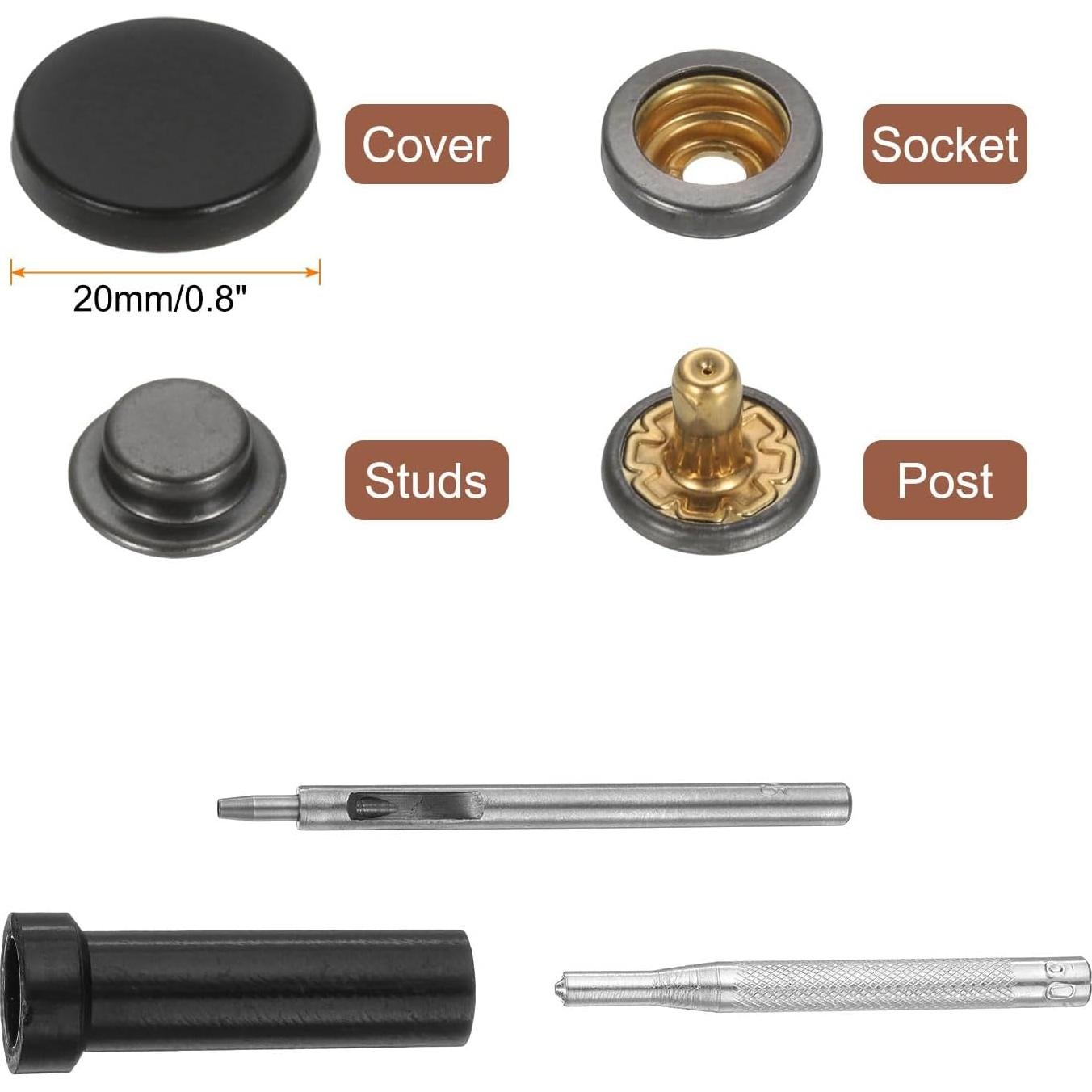 Kit de Broches a Presión de Cuero HARFINGTON 24 Set 20mm Negro