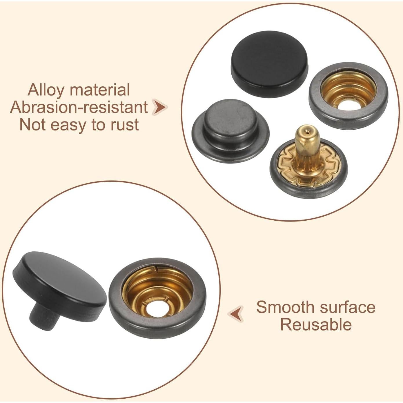 Kit de Broches a Presión de Cuero HARFINGTON 24 Set 20mm Negro