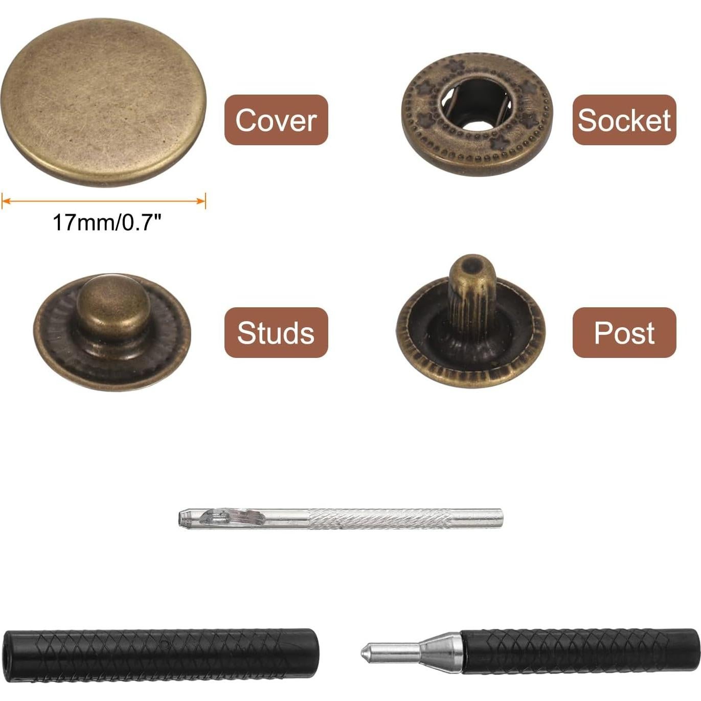 Kit de Broches a Presión de Cuero HARFINGTON 50 Set 17mm Bronce