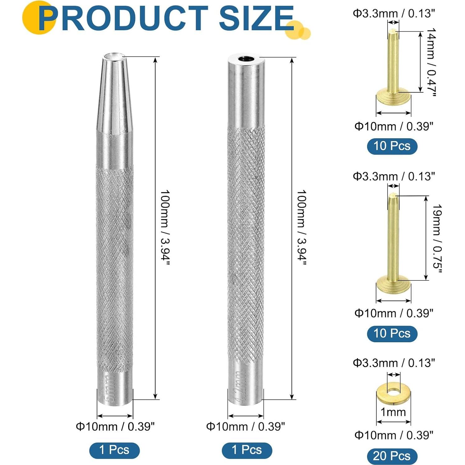 Remaches de Cobre uxcell 20 Set 10x3.3mm y 10x3.3mm con Herramienta
