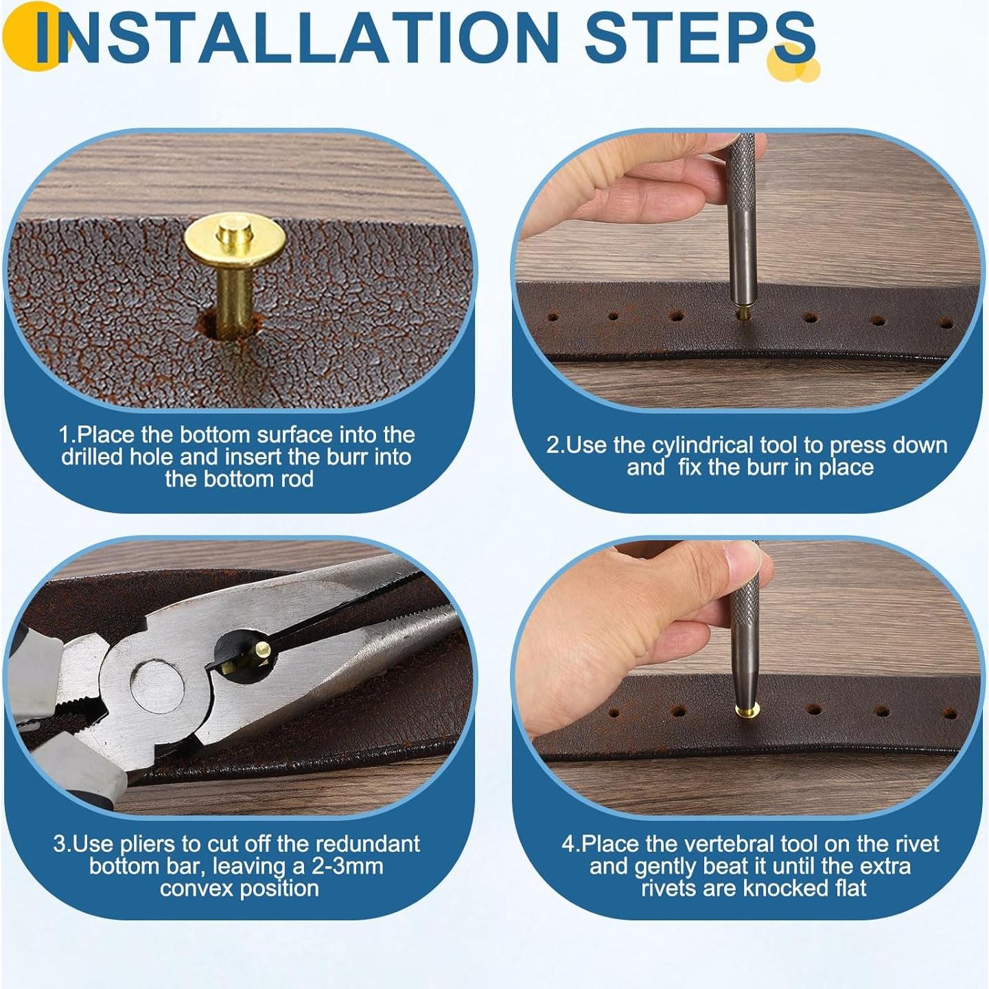 Remaches de Cobre uxcell 20 Set 10x3.3mm y 10x3.3mm con Herramienta