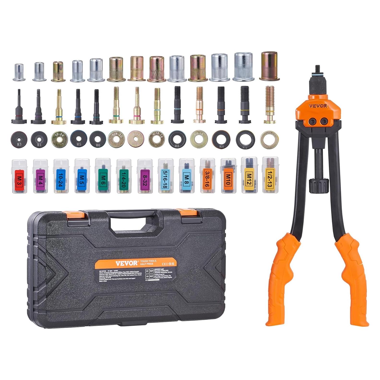 Kit de Herramienta de Tuerca Remachada VEVOR 16" con 13 Mandriles