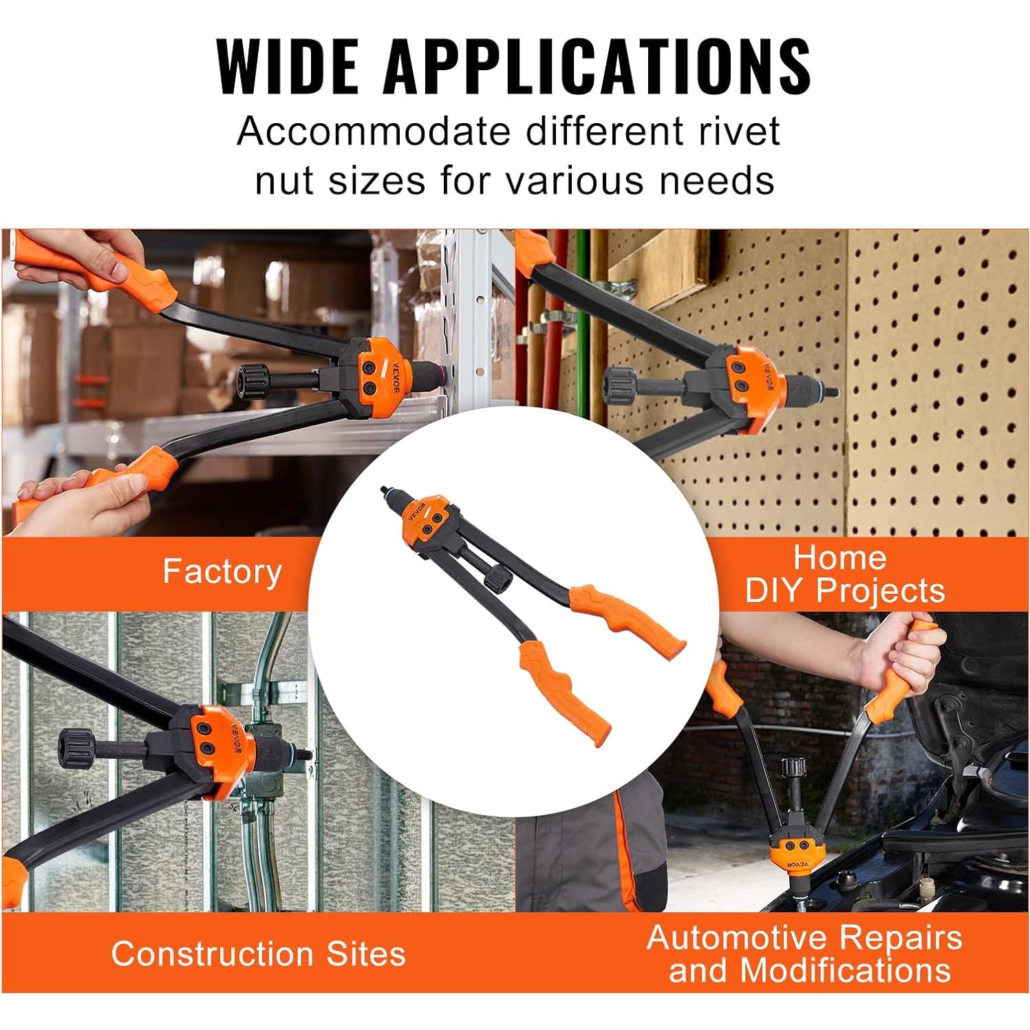 Kit de Herramienta de Tuerca Remachada VEVOR 16" con 13 Mandriles